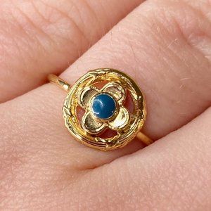 Louise Damas Paris Madeleine Ring Blue Enamel Gold Plate Size 6